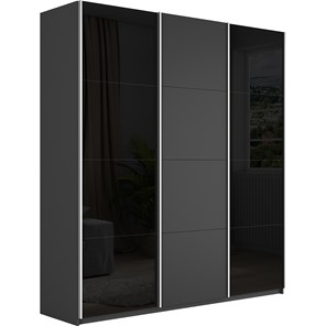 Шкаф 3-дверный Широкий Прайм (2 Стекла Черных / ДСП) 2400x570x2300, Серый диамант в Красноуфимске