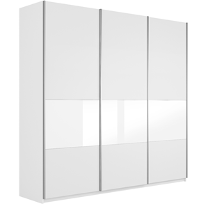 Шкаф 3-створчатый Широкий Прайм (ДСП / Белое стекло) 2400x570x2300, Белый снег в Екатеринбурге