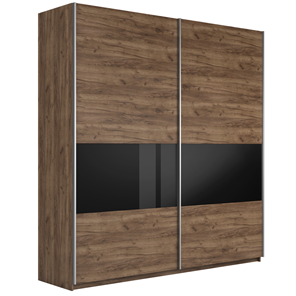 Шкаф 2-х створчатый Широкий Прайм (ДСП / Черное стекло) 2200x570x2300, Крафт Табачный в Асбесте