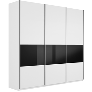 Шкаф 3-дверный Широкий Прайм (ДСП / Черное стекло) 2400x570x2300, Белый снег в Тавде