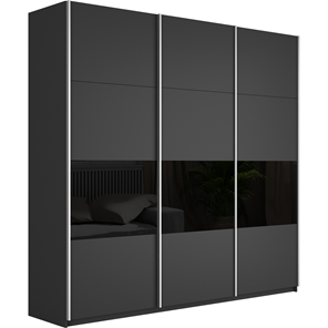 Шкаф 3-х створчатый Широкий Прайм (ДСП / Черное стекло) 2400x570x2300, Серый диамант в Ревде