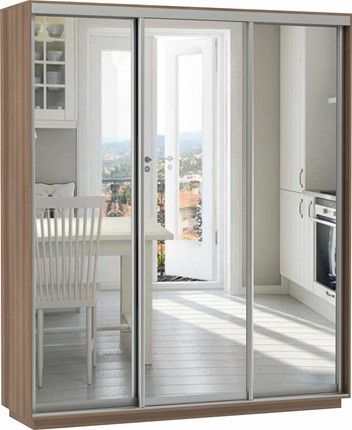 Шкаф 3-х дверный Экспресс (3 зеркала) 1800х600х2200, шимо темный в Богдановиче - изображение