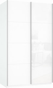 Шкаф-купе двухдверный Прайм (ДСП/Белое стекло) 1400x570x2300, белый снег в Каменске-Уральском