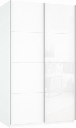Шкаф-купе двухдверный Прайм (ДСП/Белое стекло) 1400x570x2300, белый снег в Екатеринбурге - изображение
