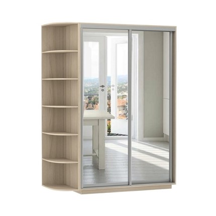 Шкаф 2-х дверный Экспресс (2 зеркала), со стеллажом 1700x600x2200, шимо светлый в Екатеринбурге - изображение