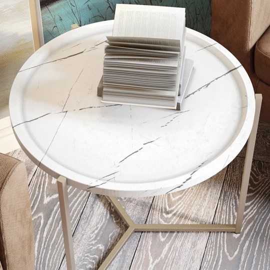 Журнальный круглый стол Бруно, белый мрамор/титан в Екатеринбурге - изображение 3