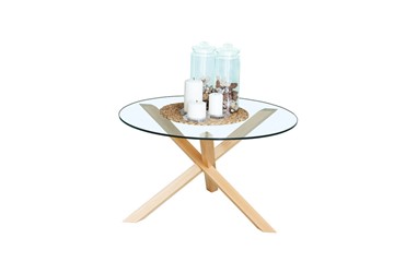 Круглый столик Оникс-3, Натуральный массив/Прозрачное стекло в Артемовском - предосмотр 1