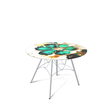 Круглый столик SHT-S100 / SHT-TT32 60 стекло/МДФ (малахитово зеленый/хром лак) в Екатеринбурге - изображение