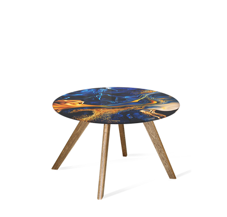 Круглый столик SHT-S39 / SHT-TT32 60 стекло/МДФ (синий сапфир/брашированный коричневый) в Екатеринбурге - изображение
