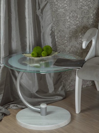 Стеклянный стол Дуэт 13Н (металлик-дуб дымчатый-прозр) в Полевском - изображение 6