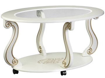 Стеклянный столик в гостиную Овация-С, на колесах, слоновая кость-золото в Краснотурьинске