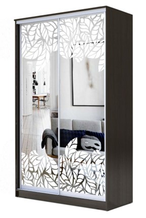 Шкаф 2-х дверный 2200х1682х420 два зеркала, "Лист малый" ХИТ 22-4-17-66-18 Венге в Екатеринбурге - изображение