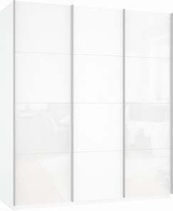 Шкаф-купе 3-х створчатый Прайм (Белое стекло/ДСП/Белое стекло) 1800x570x2300, белый снег в Екатеринбурге
