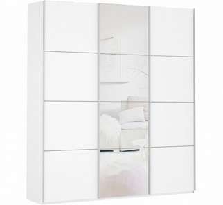 Шкаф 3-х дверный Прайм (ДСП/Зеркало/ДСП) 1800x570x2300, белый снег в Асбесте