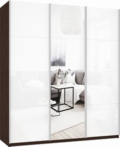 Шкаф Прайм (Белое стекло/Зеркало/Белое стекло) 1800x570x2300, венге в Екатеринбурге