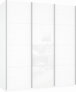 Шкаф трехстворчатый Прайм (ДСП/Белое стекло/ДСП) 1800x570x2300, белый снег в Екатеринбурге