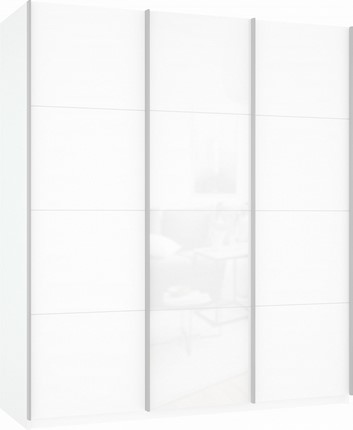 Шкаф трехстворчатый Прайм (ДСП/Белое стекло/ДСП) 1800x570x2300, белый снег в Екатеринбурге - изображение