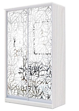 Шкаф 2-х створчатый 2200х1682х420 два зеркала, "Листья" ХИТ 22-4-17-66-17 Ясень анкор светлый в Екатеринбурге - изображение