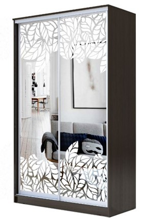 Шкаф 2-х створчатый 2200х1500х420 два зеркала, "Лист малый" ХИТ 22-4-15-66-18 Венге в Екатеринбурге - изображение