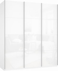 Шкаф 3-х створчатый Прайм (3 Белое стекло) 2100x570x2300, белый снег в Первоуральске