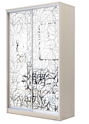 Шкаф-купе 2-х створчатый 2400х1200х420 два зеркала, "Листья" ХИТ 24-4-12-66-17 Дуб молочный в Екатеринбурге - изображение