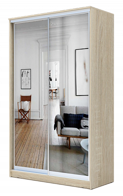 Шкаф 2-х дверный 2400х1200х420 с двумя зеркалами ХИТ 24-4-12/2-55 Дуб Сонома в Екатеринбурге - изображение