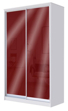 Шкаф 2-х створчатый 2200х1682х420 с цветным стеклом ХИТ 22-4-17-22, Бургунд 312, Белый в Екатеринбурге - изображение