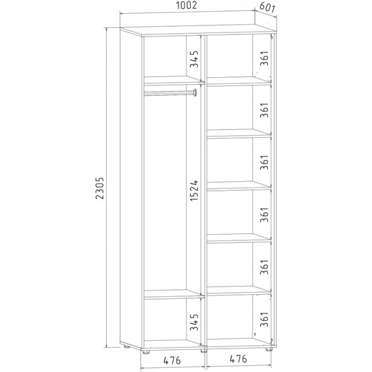 Шкаф 2-х дверный Акцент-Квадро 2-Д 2303х1200х600, Цемент в Кушве - изображение 1