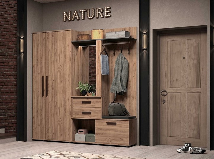 Шкаф для одежды Nature 70 МЦН, Дуб табачный Craft-Черный в Екатеринбурге - изображение 5