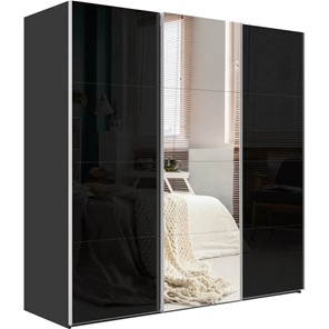 Шкаф-купе Эста, стекло черное/зеркало/стекло черное, 2700x660x2400, серый диамант в Екатеринбурге