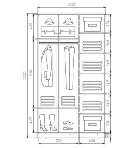 Шкаф-купе двухдверный Хит-22-12-22 с цветным стеклом, средне-серый 074, Дуб крафт белый в Екатеринбурге - предосмотр 2