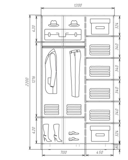 Шкаф-купе двухдверный Хит-22-12-22 с цветным стеклом, средне-серый 074, Дуб крафт белый в Первоуральске - изображение 2