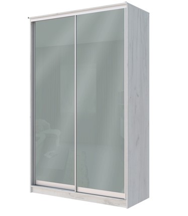 Шкаф двухдверный Хит-22-12/2-22 с цветным стеклом, средне-серый 074, Дуб Крафт белый в Кушве - изображение