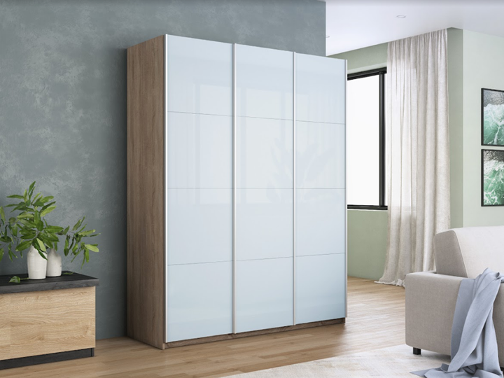 Шкаф 3-х дверный Прайм (3 Белое стекло) 1800x570x2300, дуб сонома в Екатеринбурге - изображение 3