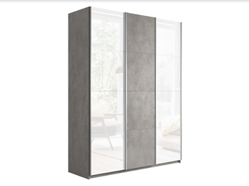 Шкаф 3-х створчатый Прайм (Белое стекло/ДСП/Белое стекло) 1800x570x2300, бетон в Екатеринбурге