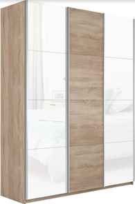 Шкаф трехдверный Прайм (Белое стекло/ДСП/Белое стекло) 2100x570x2300, дуб сонома в Екатеринбурге - предосмотр