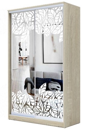 Шкаф 2200х1500х420 два зеркала, "Лист малый" ХИТ 22-4-15-66-18 Дуб Сонома в Екатеринбурге - изображение