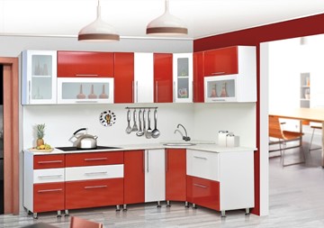 Модульная кухня Мыло 224 2600х1600, цвет Красный/Белый металлик в Екатеринбурге