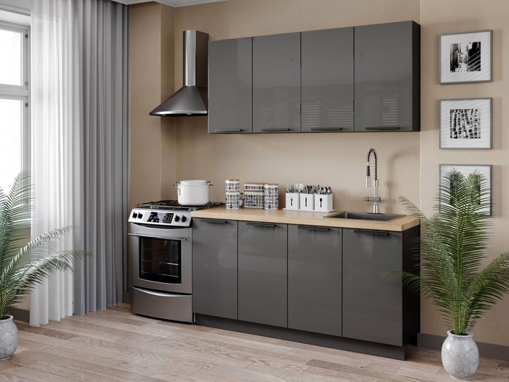 Кухонный гарнитур Герда 2200 (Черный/Антрацит глянец) в Ревде - изображение