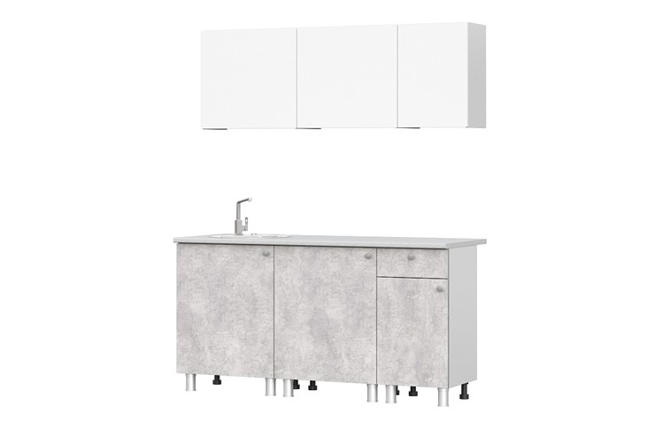 Готовый кухонный гарнитур КГ-1 1600, белый/белый/цемент светлый/антарес в Кушве - изображение 1