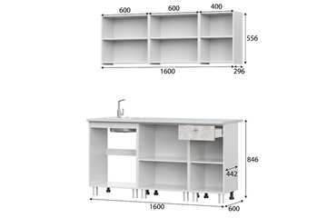 Готовый кухонный гарнитур КГ-1 1600, белый/белый/цемент светлый/антарес в Ревде - предосмотр 2