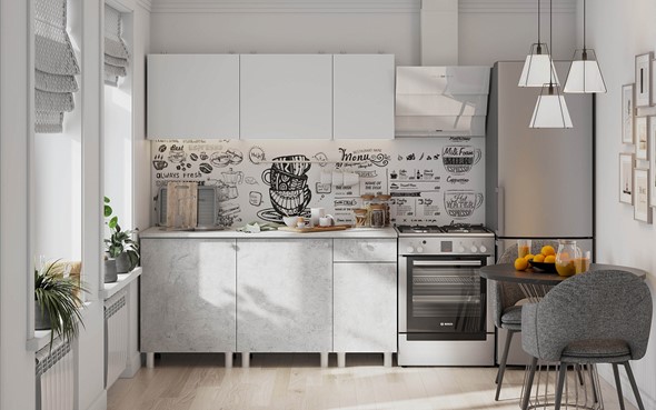 Готовый кухонный гарнитур КГ-1 1600, белый/белый/цемент светлый/антарес в Тавде - изображение