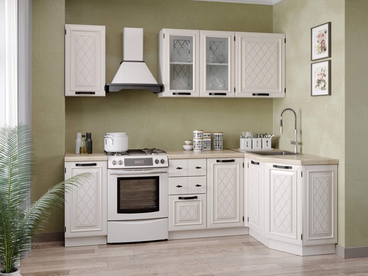 Модульная кухня Марина 2400 угловой №1(Белый/Алебастр) в Первоуральске - изображение