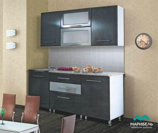 Гарнитур на кухню Мыло 224 2000х718, цвет Черный/Белый металлик в Артемовском - изображение 2