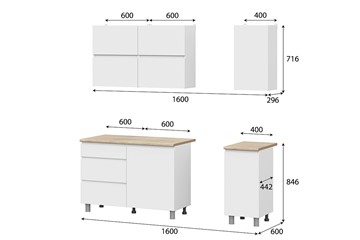 Готовый кухонный гарнитур Токио 1600, белый текстурный/белый текстурный/тростник в Асбесте - предосмотр 3