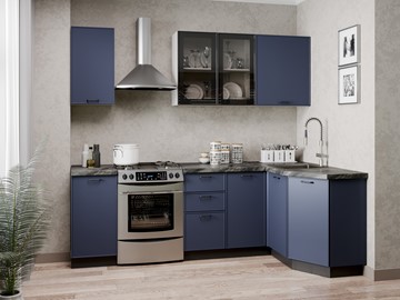 Кухонный угловой гарнитур 2400 Индиго, Белый/Темно-синий в Ирбите