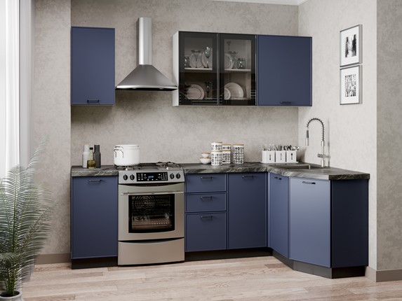 Кухонный угловой гарнитур 2400 Индиго, Белый/Темно-синий в Ревде - изображение