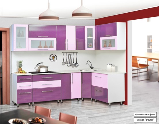 Кухня угловая Мыло 224 2600х1600, цвет Фиолет/Пастель фиолет в Екатеринбурге - изображение