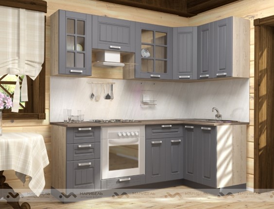 Кухонный угловой гарнитур Прованс 2200х1200, цвет Черный ясень/Дуб баррик в Красноуфимске - изображение