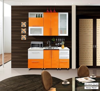 Гарнитур на кухню Мыло 224 1600х718, цвет Оранжевый/Белый металлик в Кушве